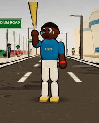 Etim, the Football Fan, in the game