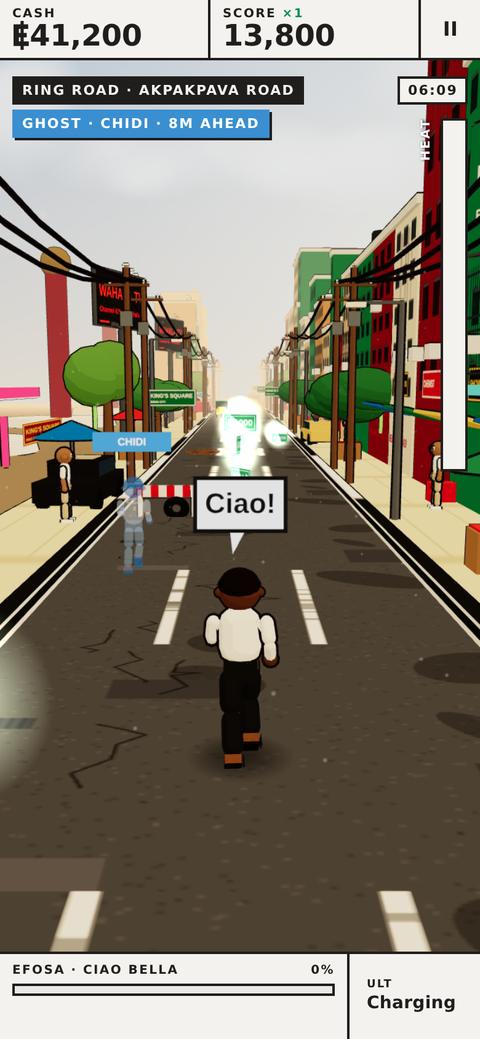 A see-through ghost of another player running ahead, with their name over their head