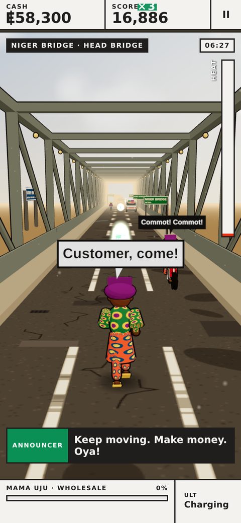 Mama Uju running across the Niger Bridge at Onitsha