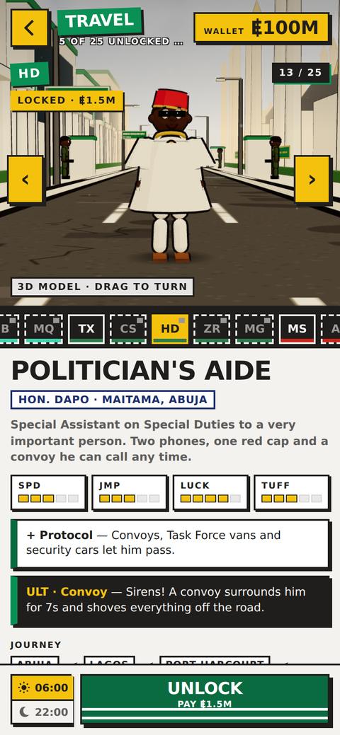 The Travel screen showing Hon. Dapo's journey across five states